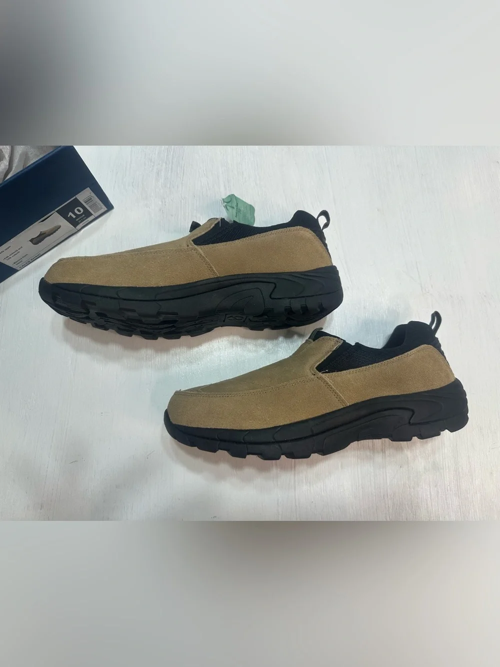 Magellan Outdoors Caleb Slip On Shoes Men’s 10 Khaki Suede Leather Memory Foam